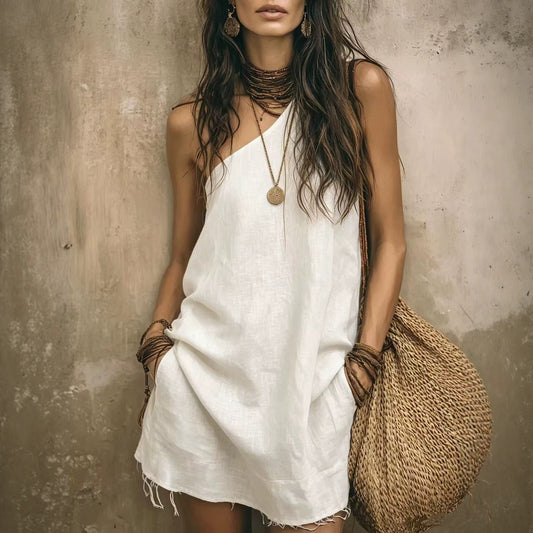 Women's Sleeveless A-Line Mini Dress with Side Pockets
