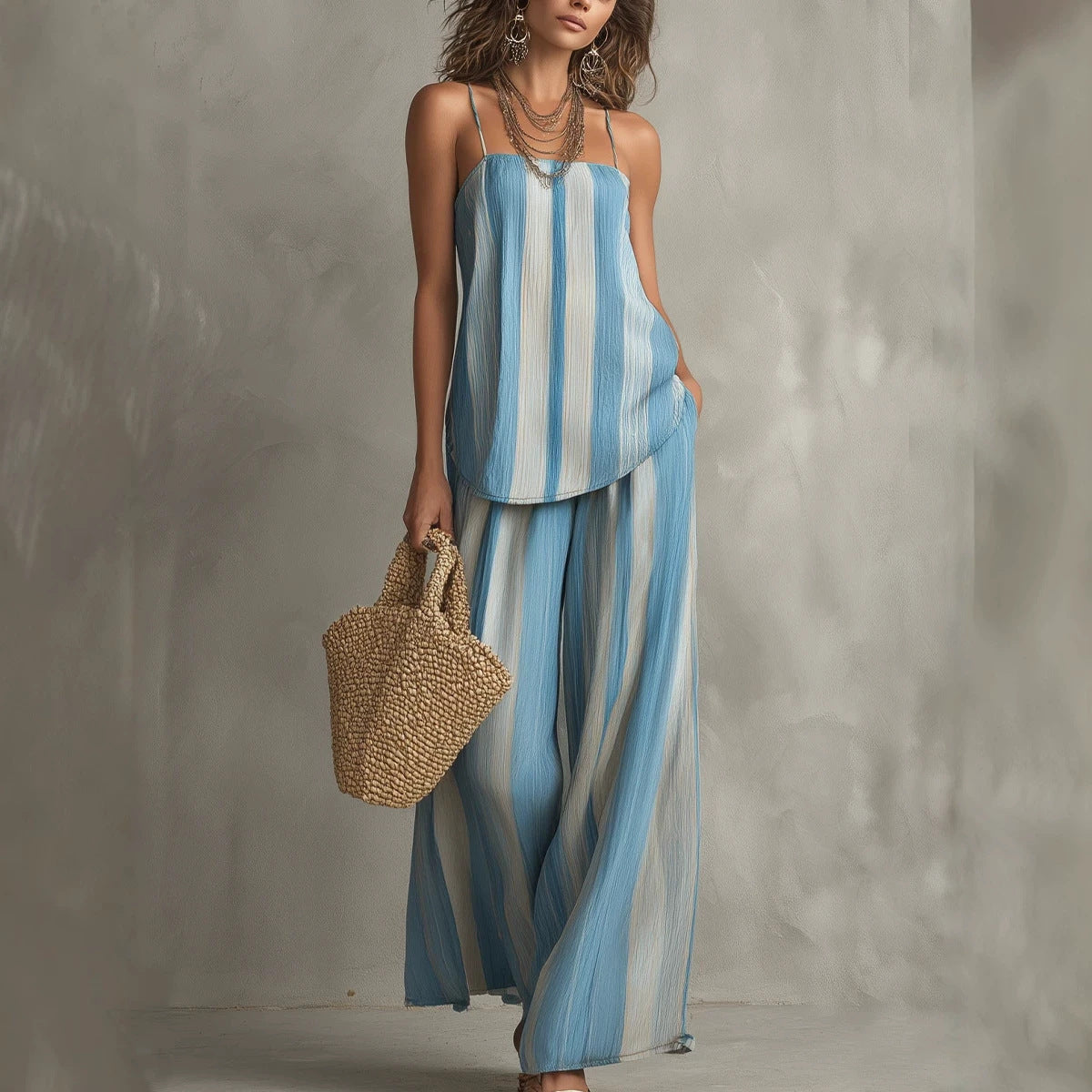 Women’s Spaghetti Strap Two Piece Set with Wide Leg Pants