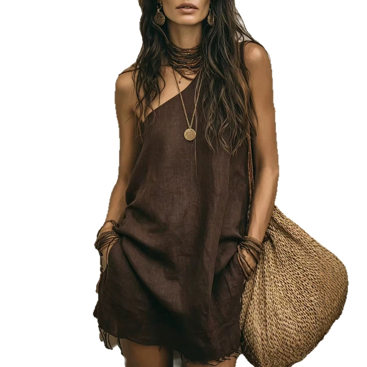 Women's Sleeveless A-Line Mini Dress with Side Pockets