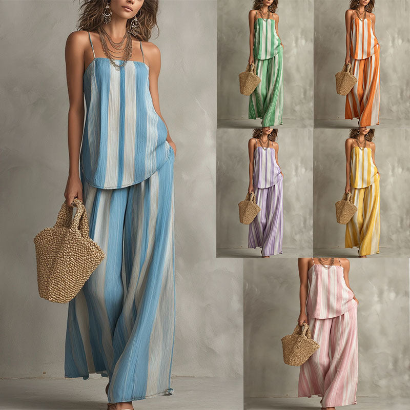 Women’s Spaghetti Strap Two Piece Set with Wide Leg Pants