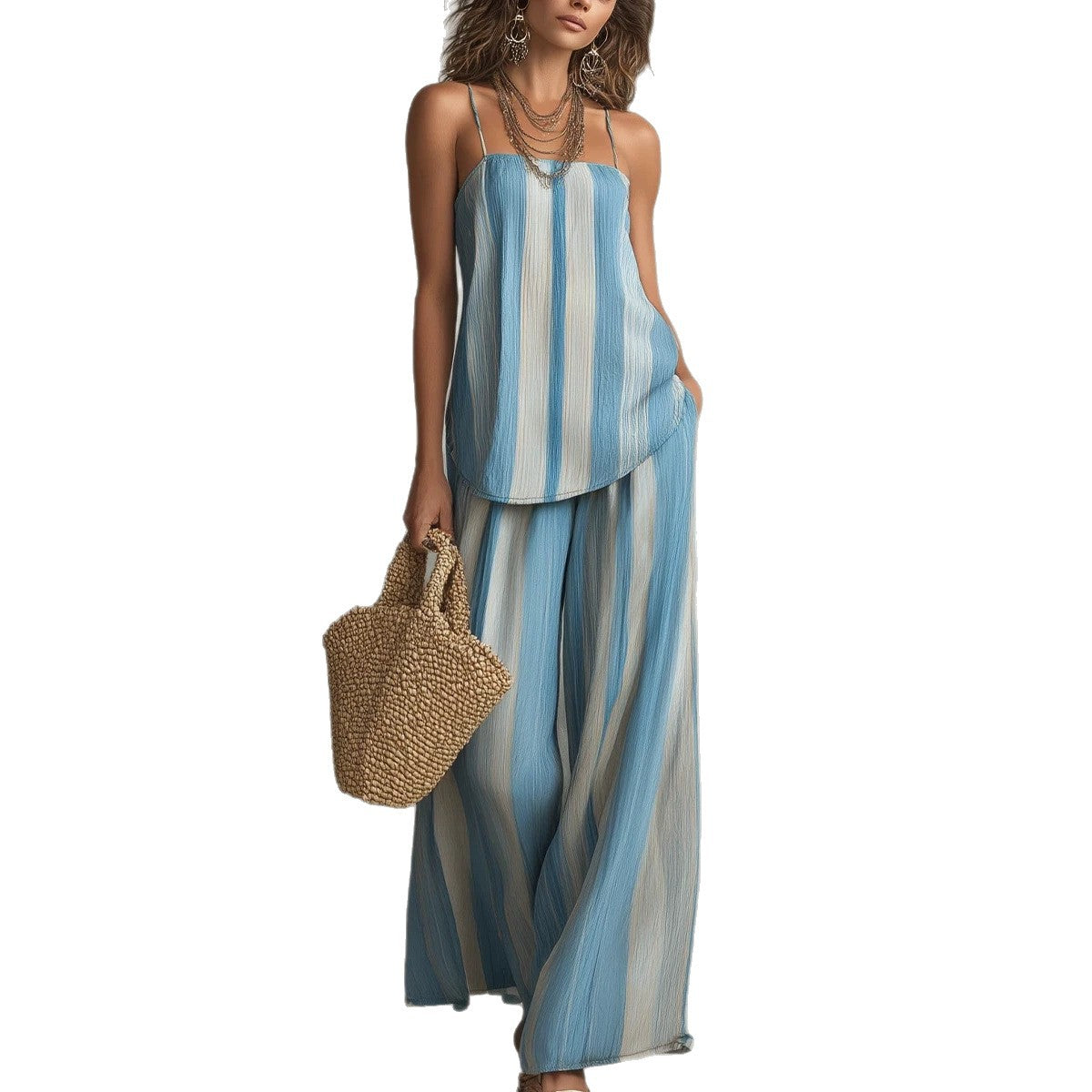 Women’s Spaghetti Strap Two Piece Set with Wide Leg Pants
