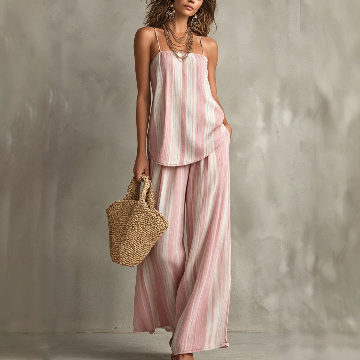 Women’s Spaghetti Strap Two Piece Set with Wide Leg Pants