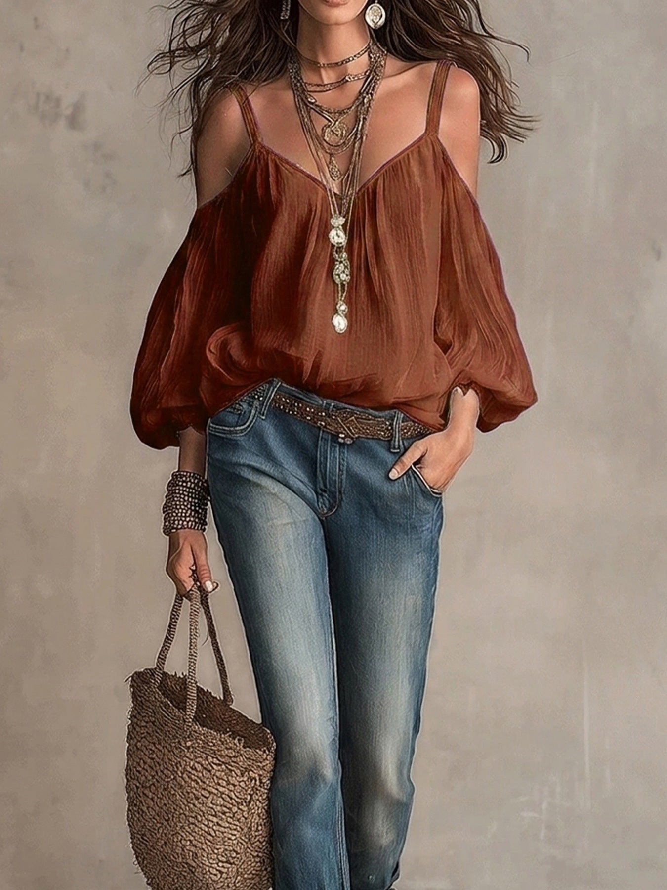 Women’s V Neck Long Sleeve Blouse with Lantern Sleeves and Loose Fit Design