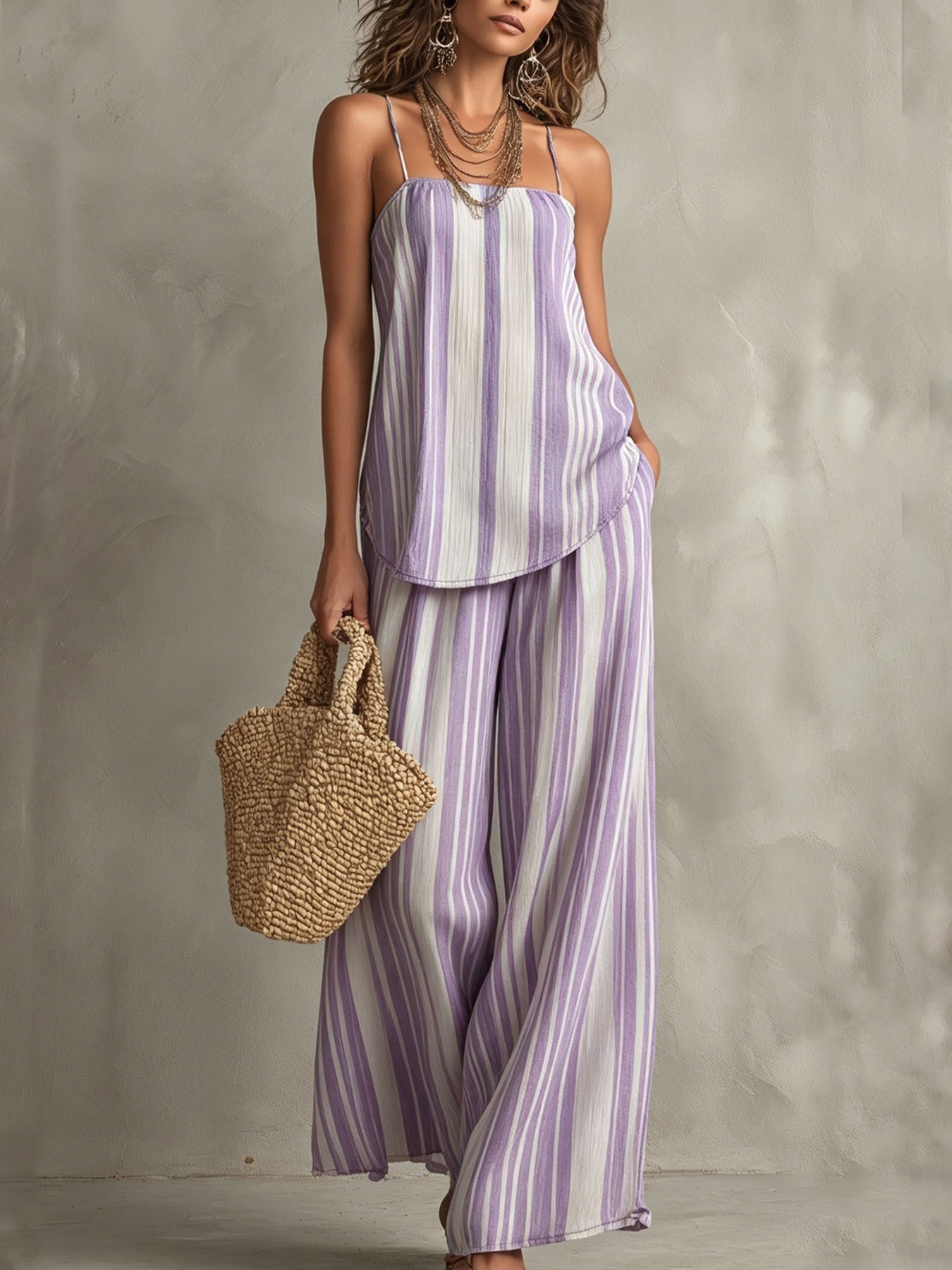 Women’s Spaghetti Strap Two Piece Set with Wide Leg Pants