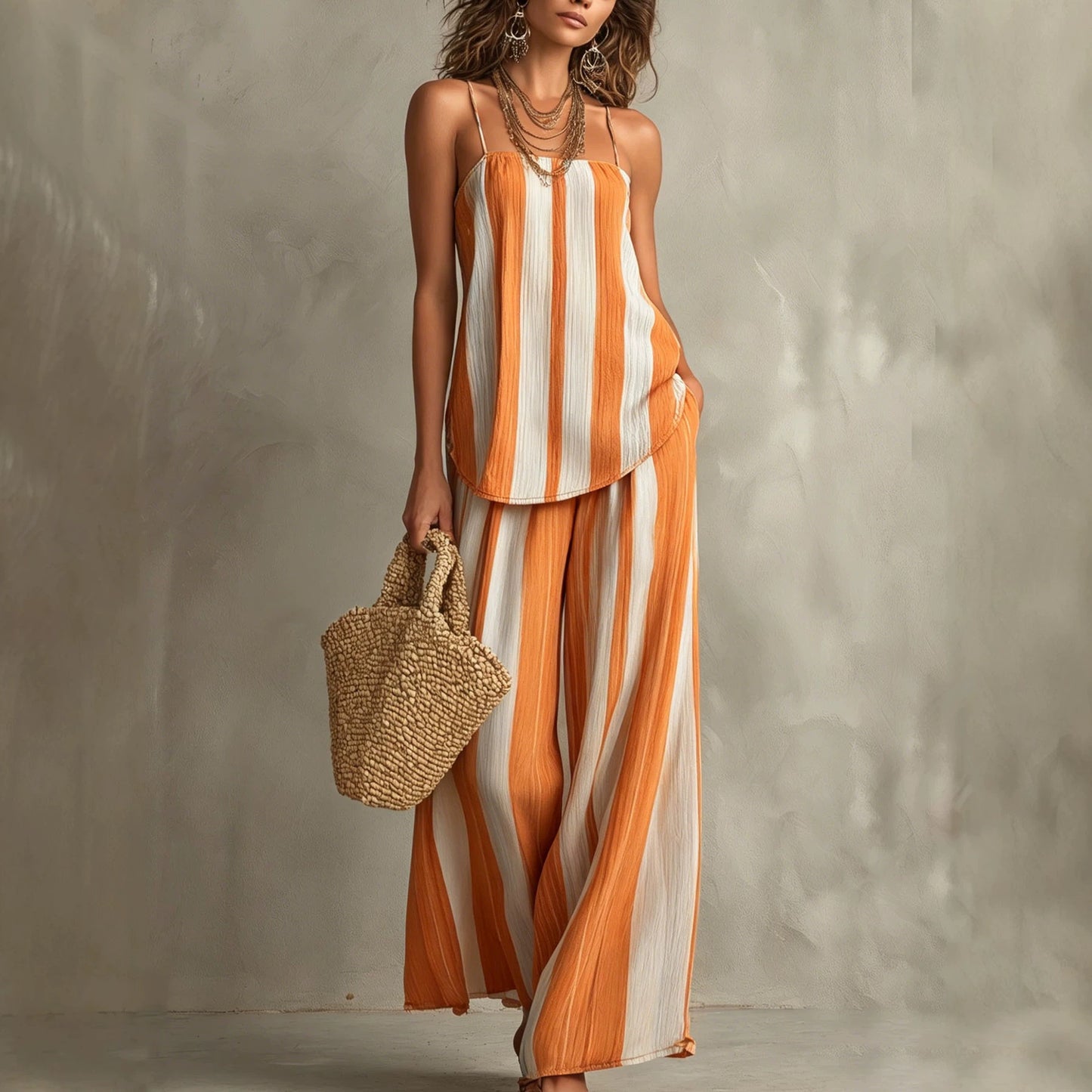 Women’s Spaghetti Strap Two Piece Set with Wide Leg Pants